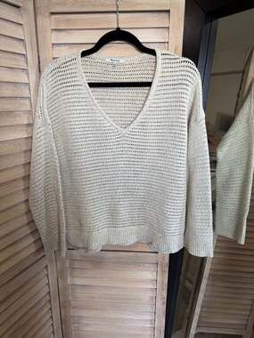 EUC Madewell Rainbow Marled Seville V-Neck Open-Knit Pullover Sweater Size S